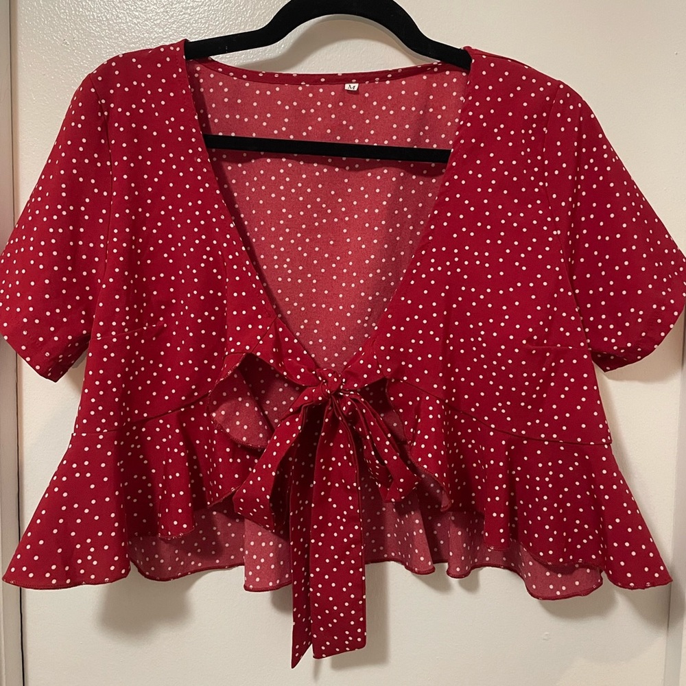 Polka dot front tie top